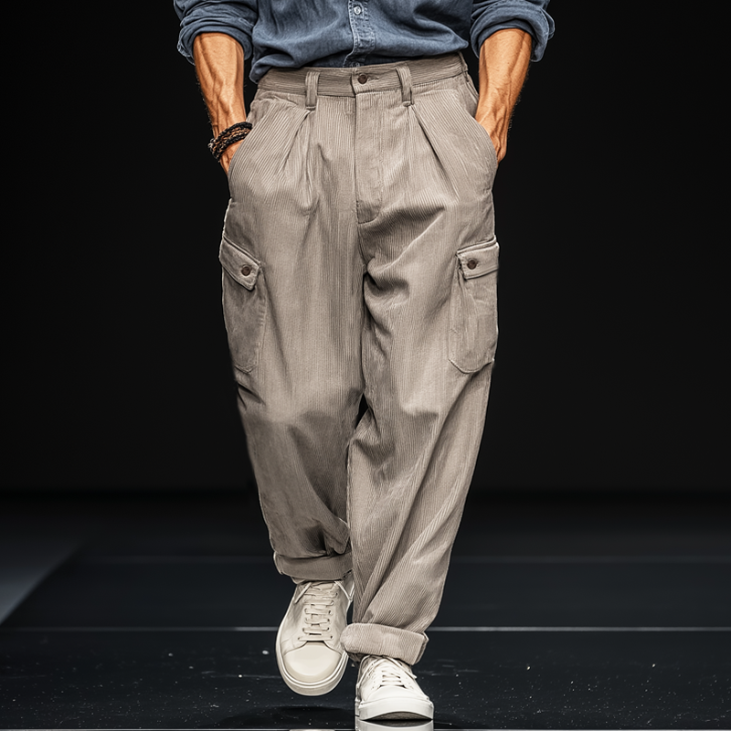 Men's Classic Light Grey Corduroy Casual Pants MTA2804J5U