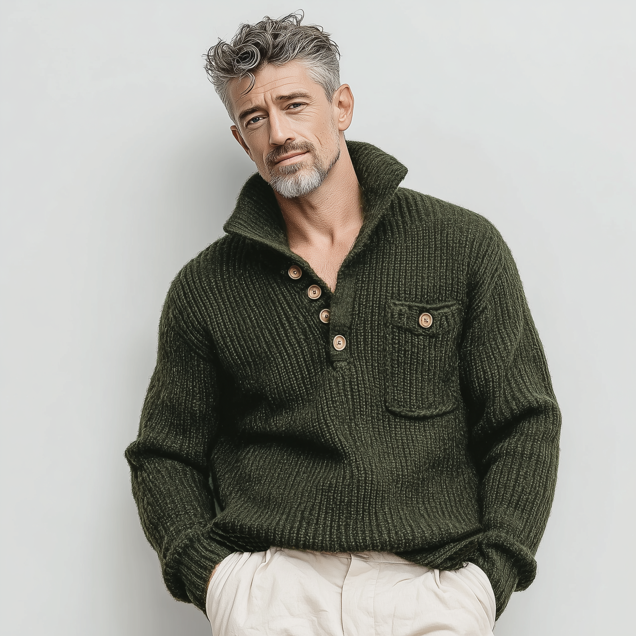 Men's Classic Casual Stand Collar Button Loose Sweater MTA2688I3K