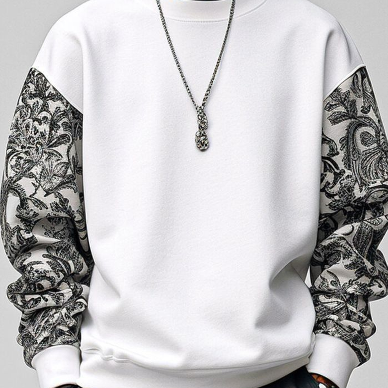 Men's Print Stitching Loose Round Neck Long Sleeve Casual Sweatshirt 83129870Z