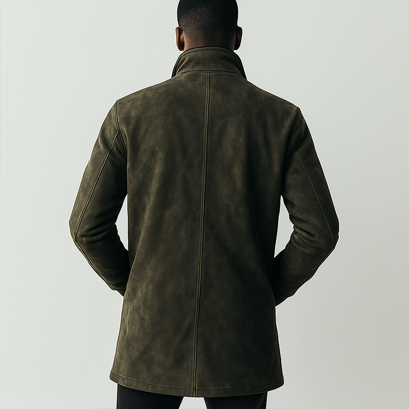 Men's Vintage Stand Collar Faux Suede Mid-Length Zipper Coat MTA0651H0X