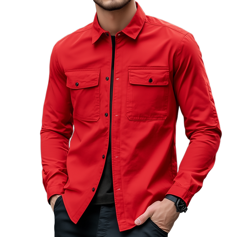 Men's Vintage Casual Cotton Solid Color Lapel Pocket Shirt Jacket MTA3024G8TO