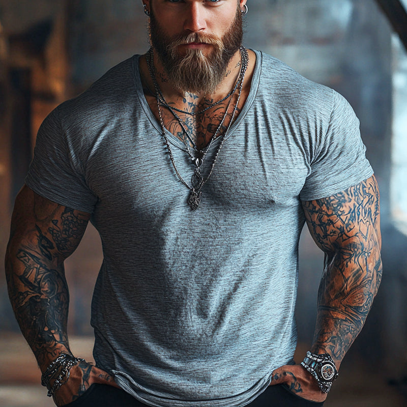 Men's Cotton Blended V-Neck Short Sleeve T-Shirt MTA3078D8X