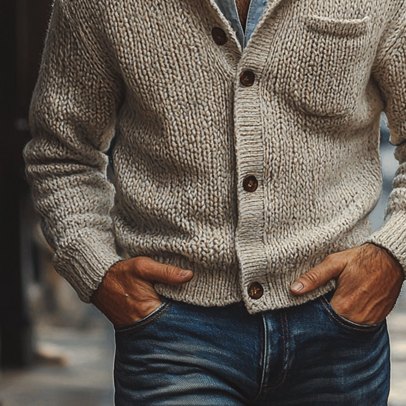 Men's Solid Color Casual Knit Multi-pocket Button Cardigan MTA3032J9X