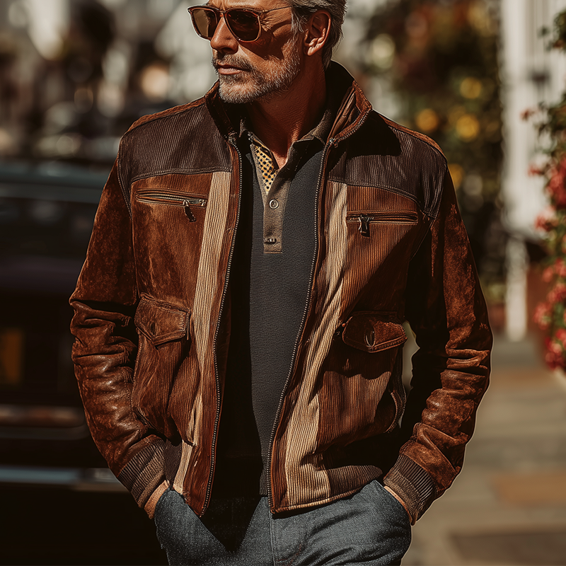 Men's Winter Vintage Corduroy Faux Suede Stitching Warm Jacket MTA2380J1P