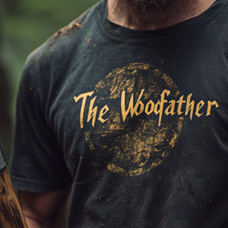 Men's Retro Casual Cotton The Woodfather Print Round Neck Short-Sleeved T-Shirt MTA2783E3TO