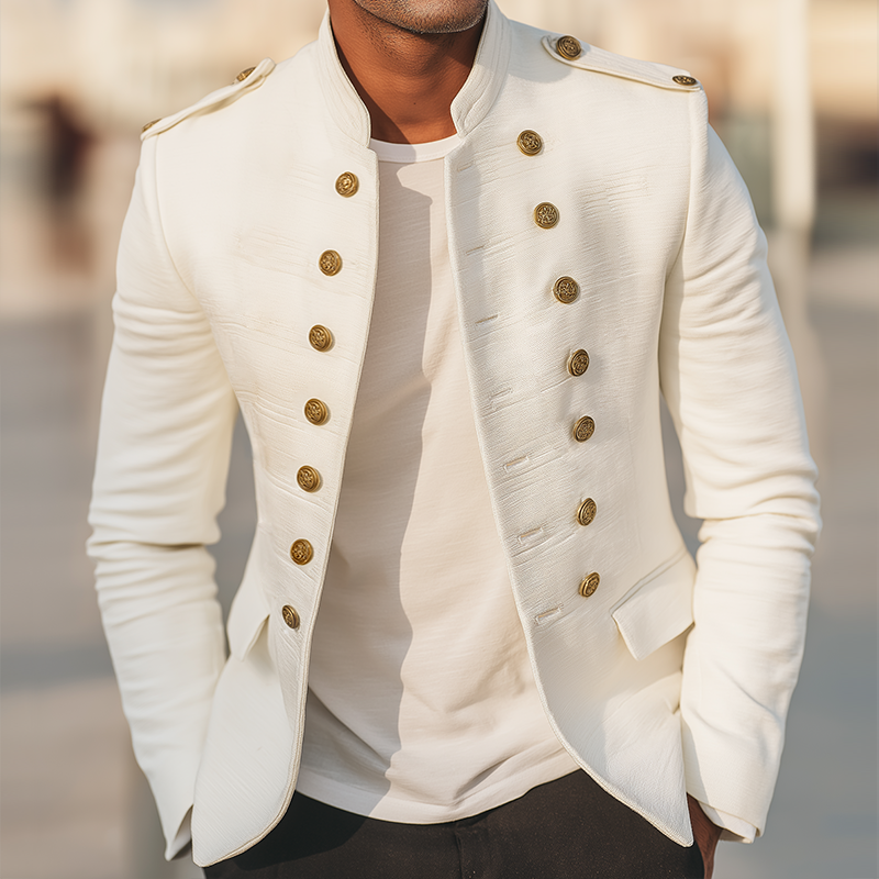 Men's Retro Casual Striped Stand Collar Double Breasted Jacket MTA2957H3TO