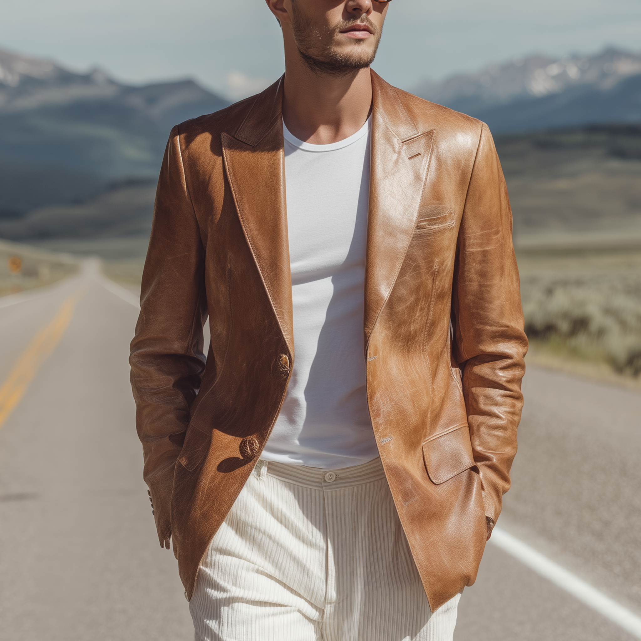 Men's Fashion  Retro Textured Leather Single-breasted Slim-fit Blazer MTA0458H1K