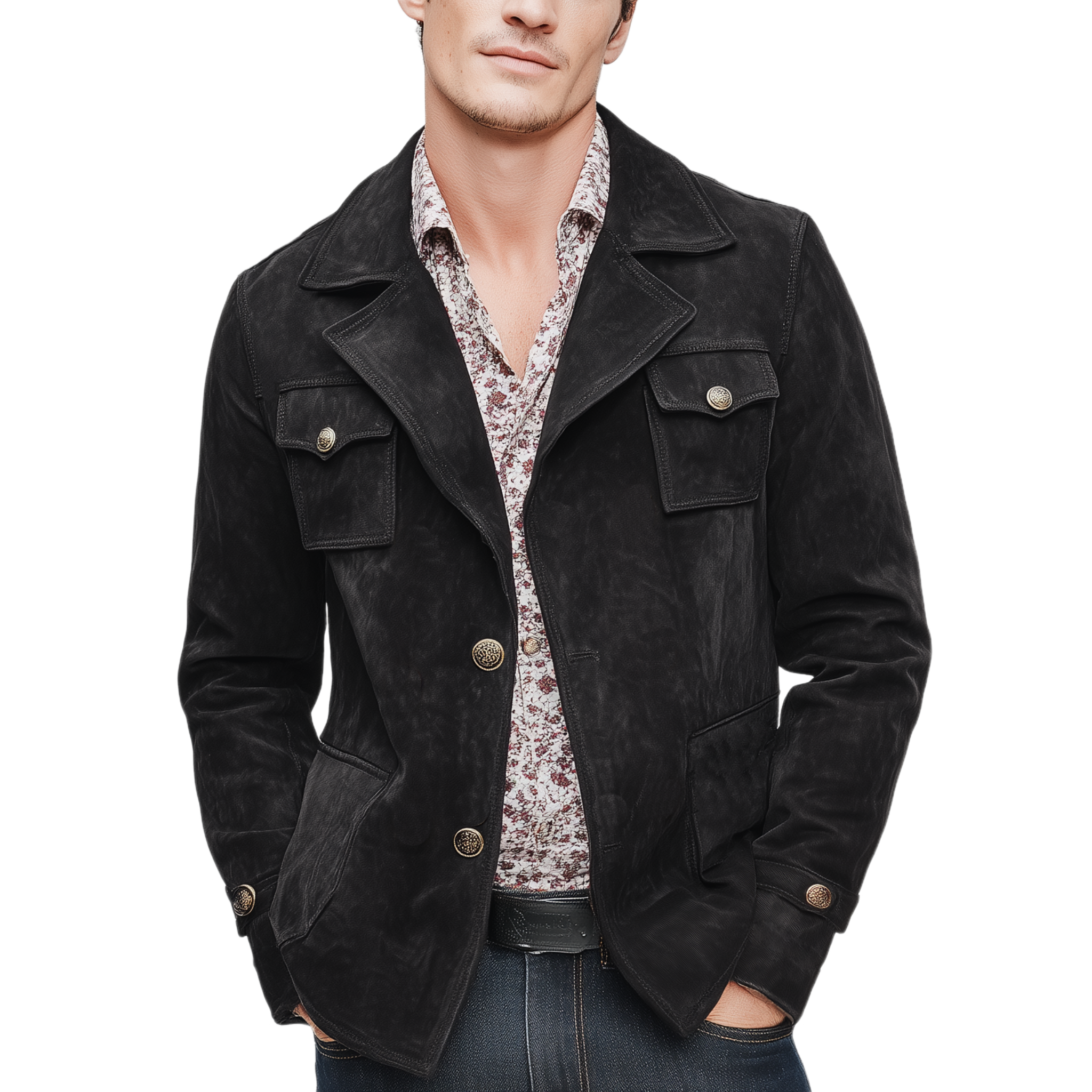 Men's Classic Vintage Lapel Multi-Pocket Faux Suede Single-Breasted Jacket MTA1947I0K