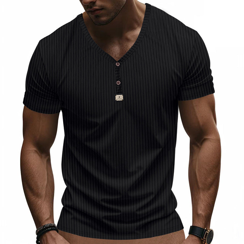 Men's Solid Color Textured Short Sleeve Button-Up T-Shirt MTA0623E4X