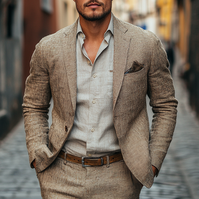 Men's Cotton And Linen Slim-fit Single-breasted Blazer MTA2949H5X