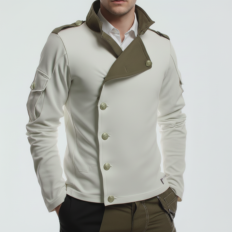 Men's Winter Retro Contrast Color Stitching Cotton Blend Elastic Button Sweatshirt MTA2140J4P