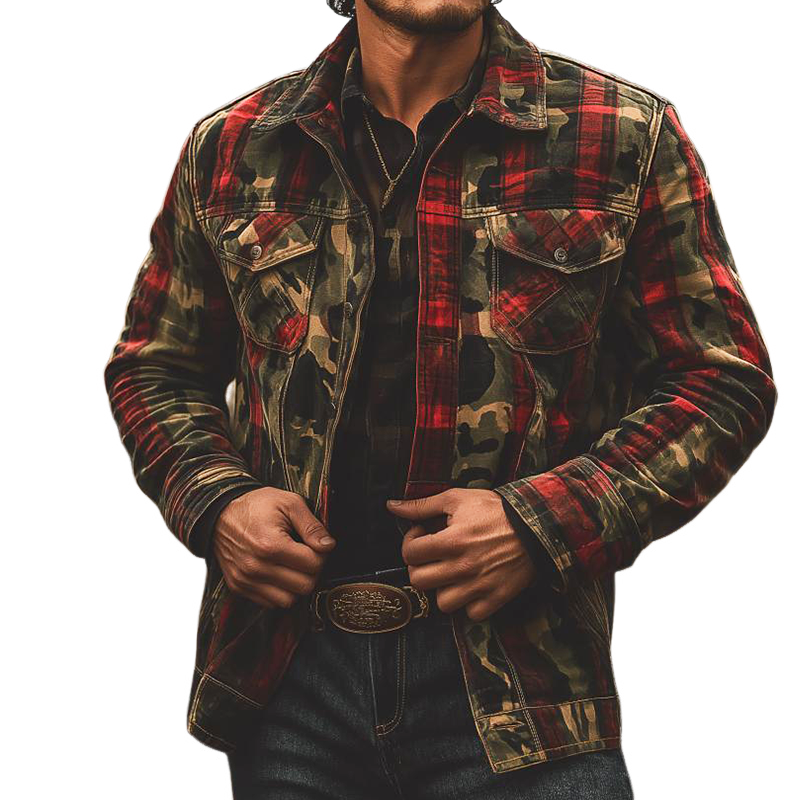 Men's Retro Casual Camouflage Plaid Print Lapel Jacket MTA1834H2TO