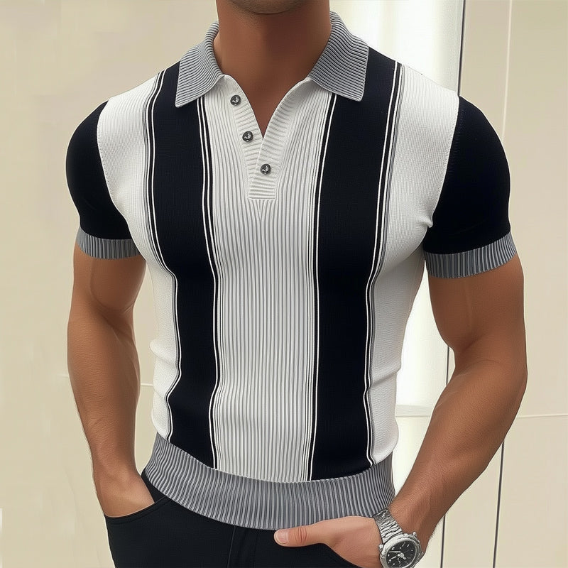 Men's Business Black And White Knitted Polo Neck T-Shirt MTA0993E7U