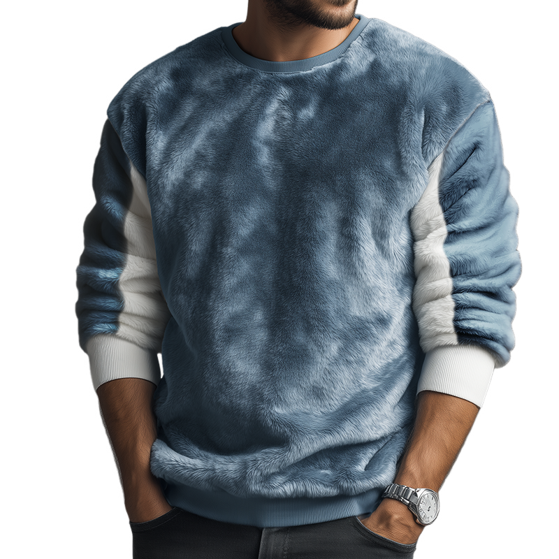 Men's Retro Casual Colorblock Plush Crew Neck Sweatshirt MTA2916H7TO