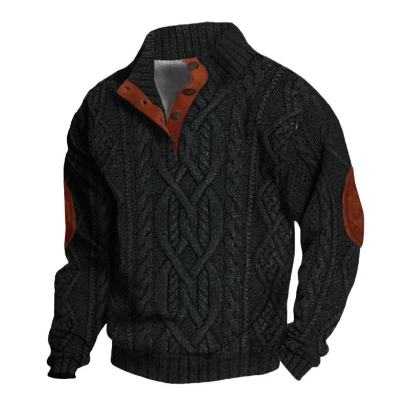 Men's Vintage Stand Collar Knitted Cable Sweater 63163731X