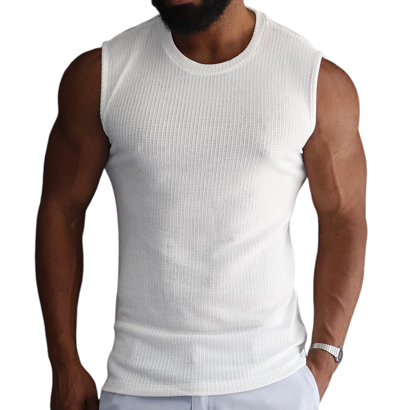 Men's Retro Casual Solid Color Round Neck Tank Top MTA1471C6TO