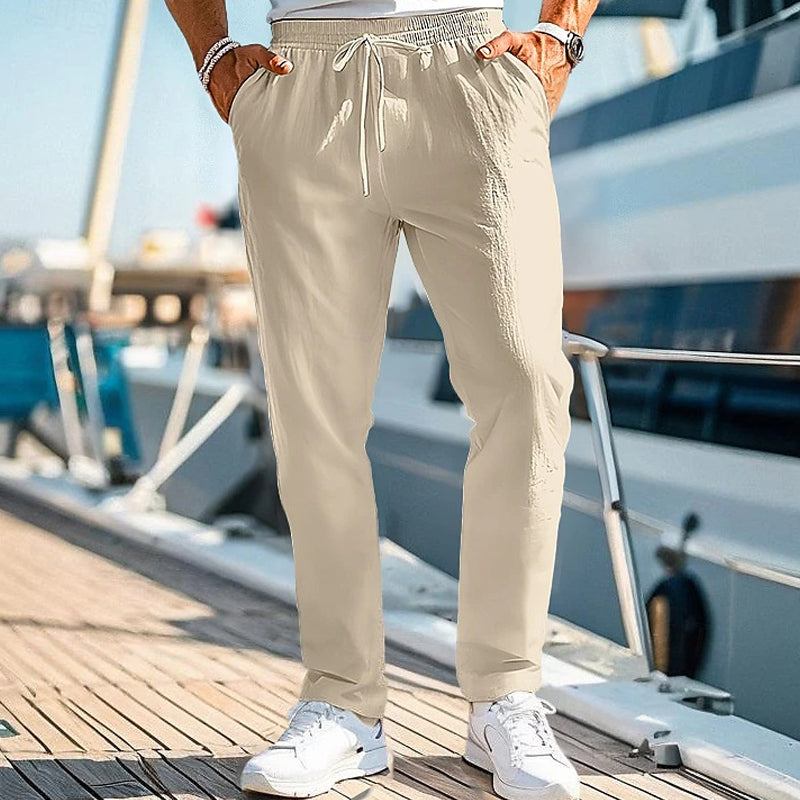 Men's Cotton and Linen Solid Color Casual Pants 48109434X