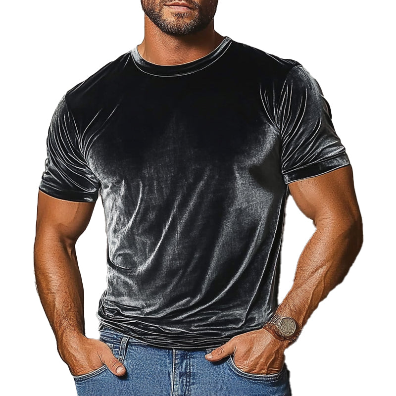 Men's Vintage Velvet Round Neck Short Sleeve T-Shirt 28894024X