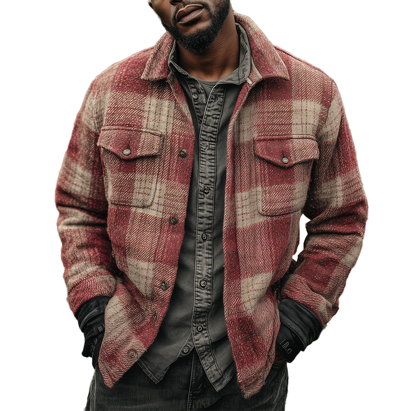 Men's Winter Fashion Plaid Twill Cotton Thick Long Sleeve Shirt MTA2280I5P