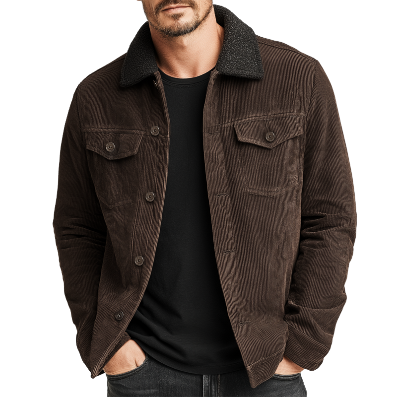 Men's Classic Coffee Corduroy Lambswool Collar Jacket MTA0594K0U