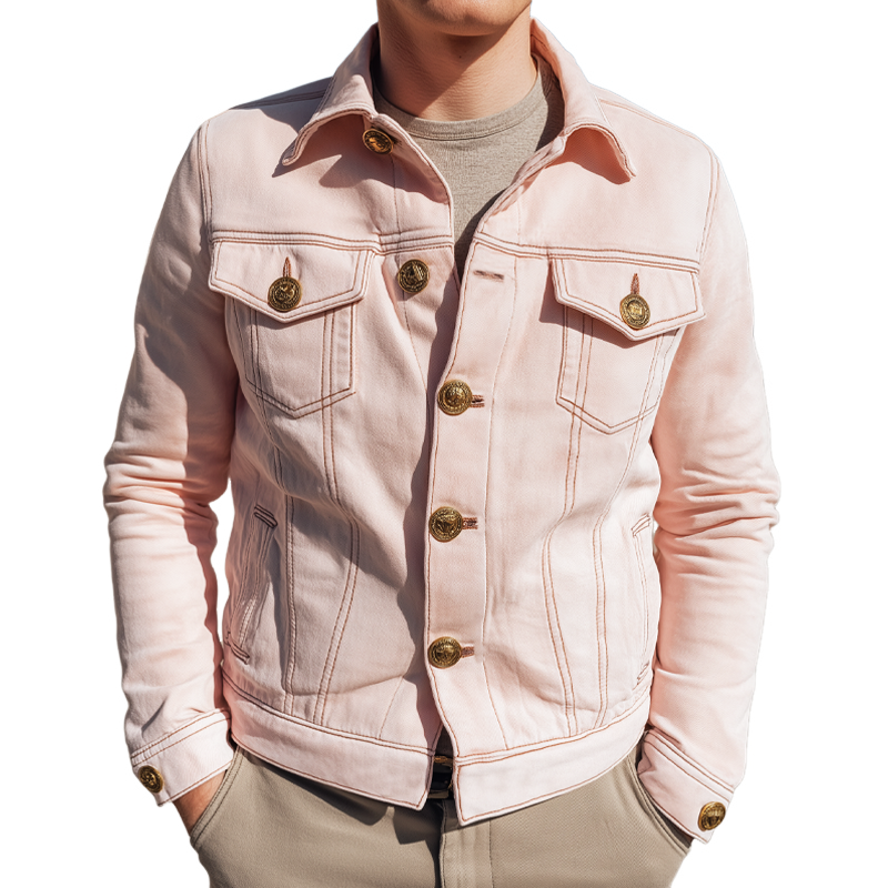 Men's Vintage Light Pink Cotton Button-Up Jacket MTA0987I3U