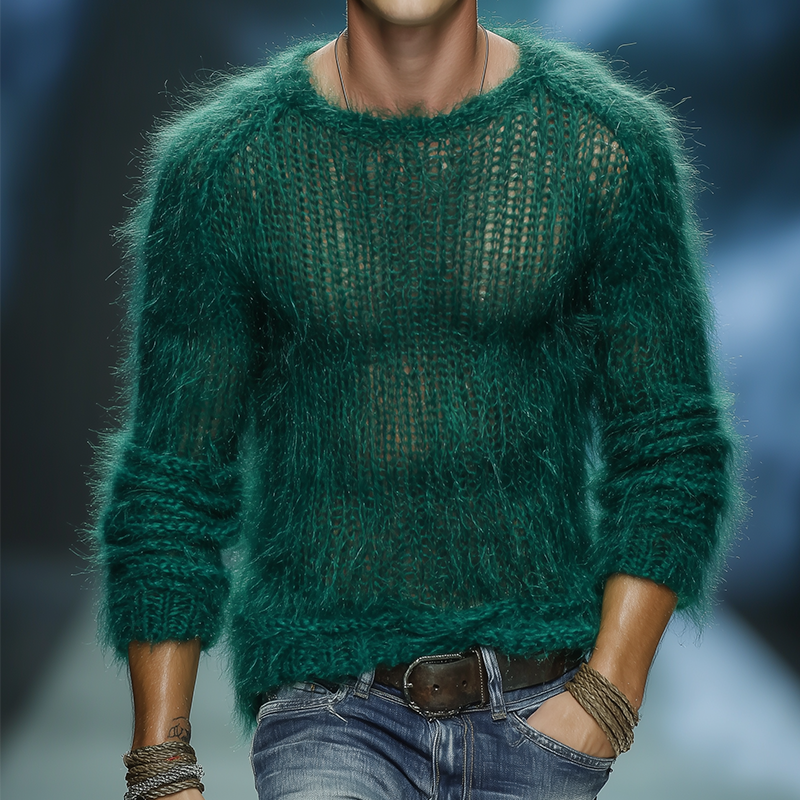 Men's Retro Casual Plush Crew Neck Sweater MTA1512I9TO