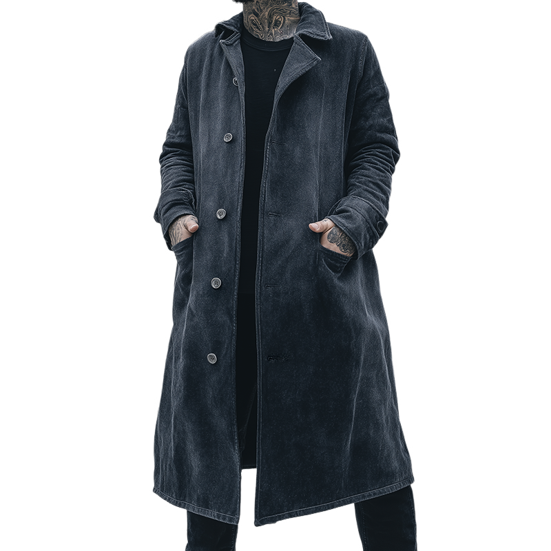 Men's Retro Casual Washed Lapel Long Trench Coat MTA2114H4TO