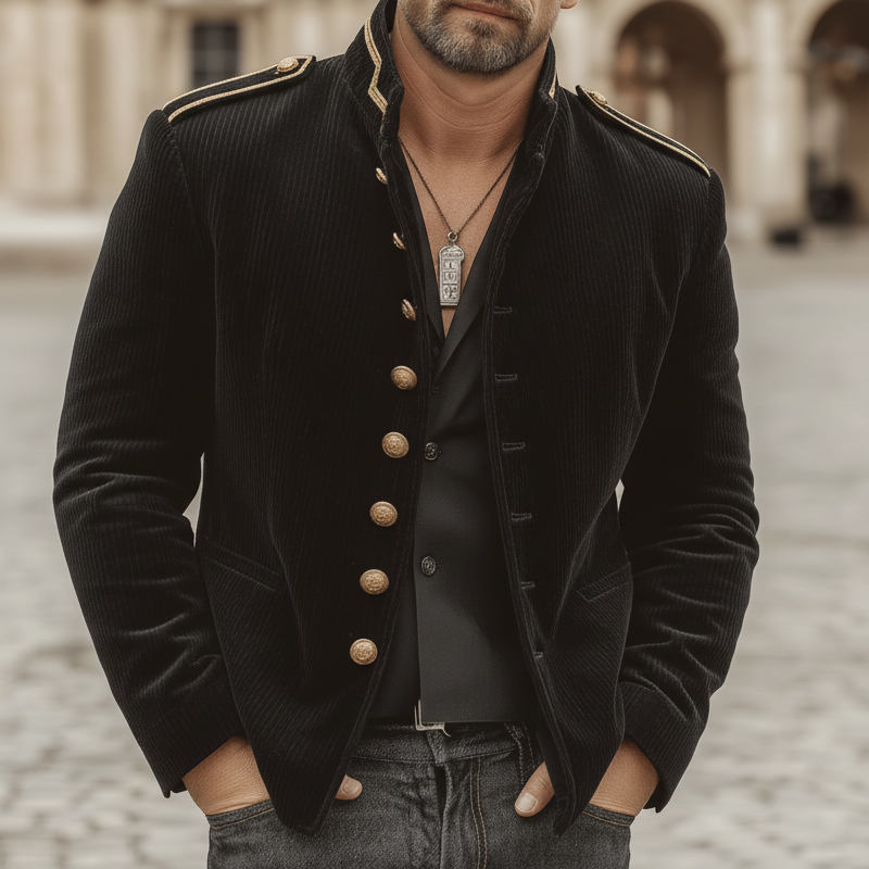 Men's Vintage Corduroy Stand-collar Multi-button Jacket MTA2092K8U