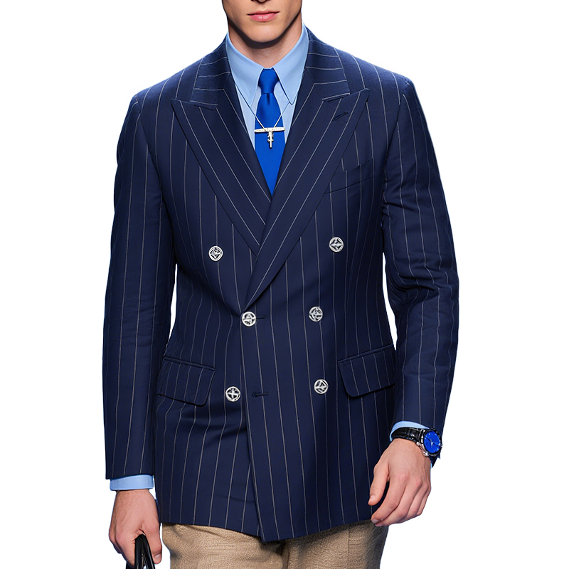 Men's Classic Vintage Luxury Striped Double Breasted Blazer MTA2513F2TO