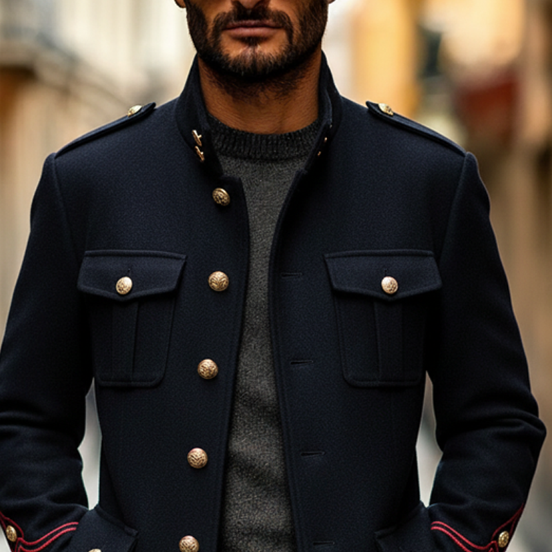 Men's Imitation Wool Stand-up Collar Single-breasted Jacket MTA3058K7X