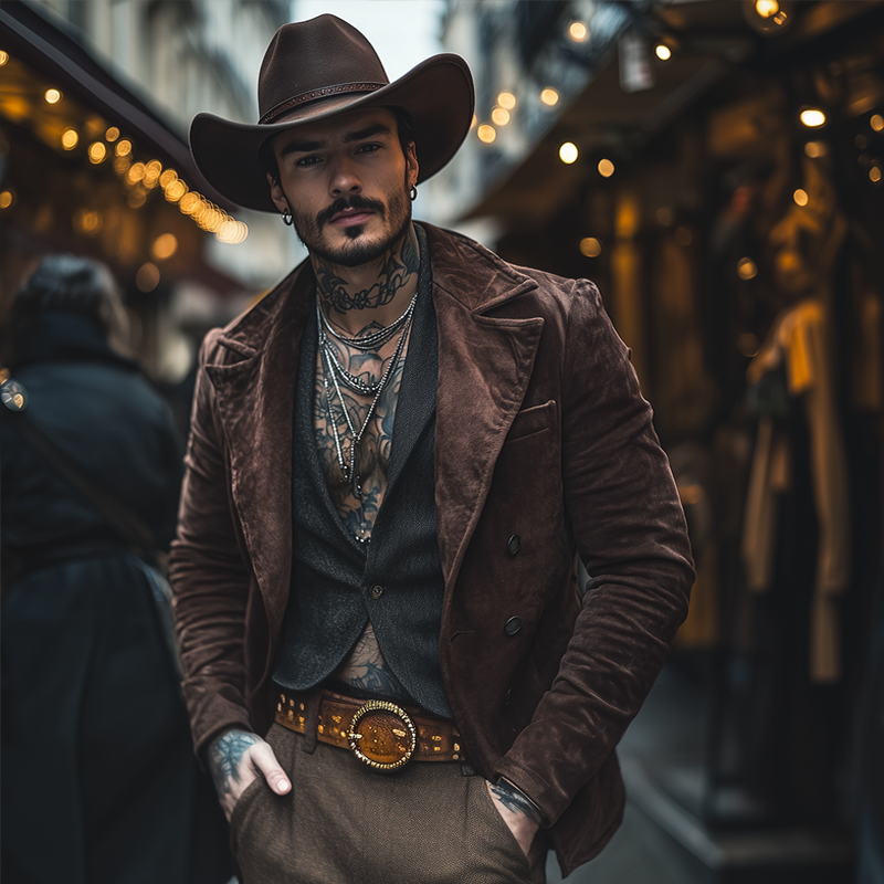 Men's Vintage Casual Street  Velvet Double Breasted Lapel Jacket MTA1903H8TO