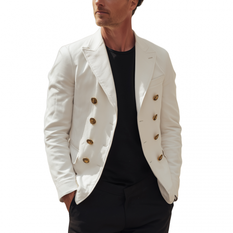 Men's Casual Solid Color Breathable Twill Cotton Peaked Lapel Double-breasted Slim-fit Blazer MTA2905G7M