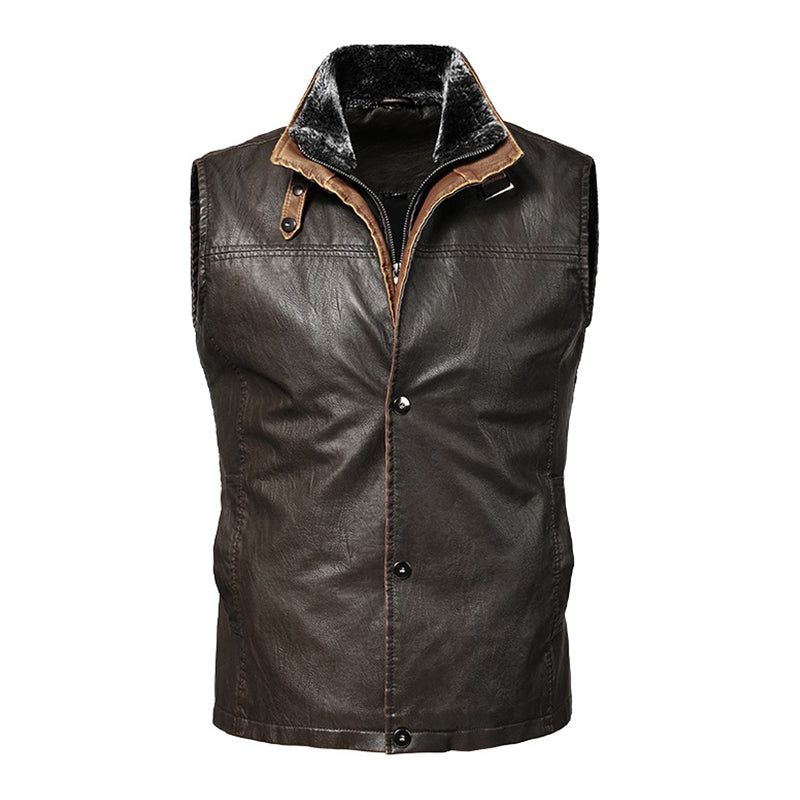 2023 MEN'S VINTAGE DOUBLE LAYER COLLAR LAPEL LEATHER VEST