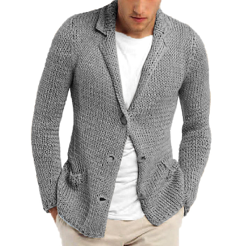 【Spedizione in 24 ore】Cardigan da uomo retrò casual tinta unita con risvolto e tasca 36244781Y