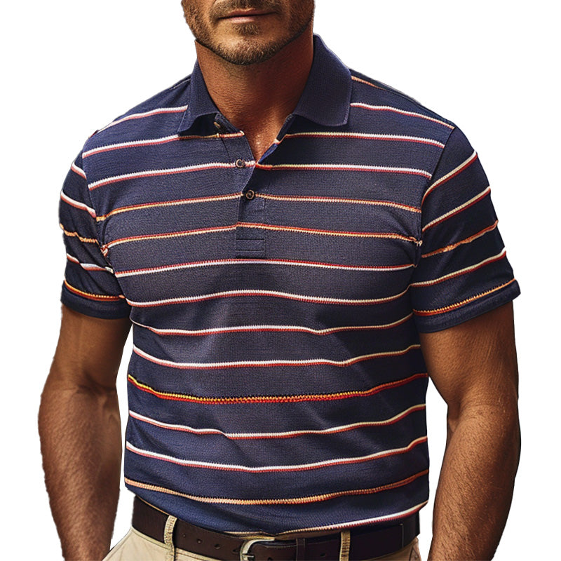 Men's Casual Striped Print Short-sleeved Breathable Polo Shirt 71705440P