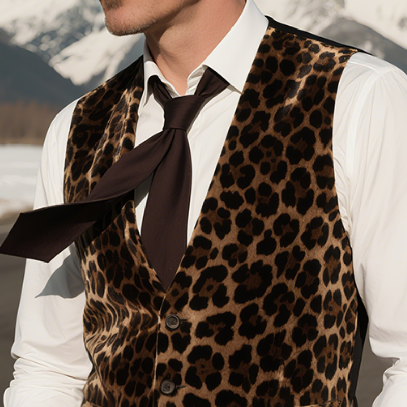 Men's Vintage Casual Leopard Print Velvet Vest MTA2228G5TO