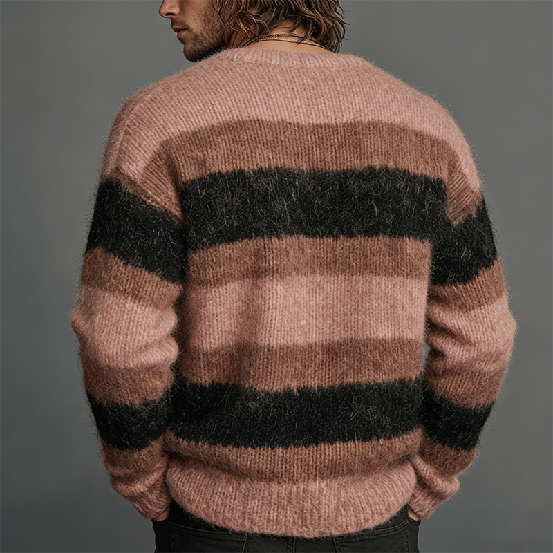 Men's Retro Casual Striped Knit Crew Neck Sweater MTA2813J4TO