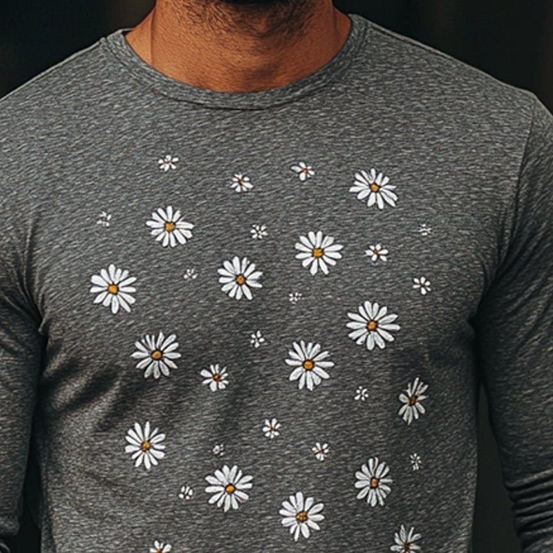 Men's Blended Daisy Embroidered Long-sleeved T-shirt 85428191X