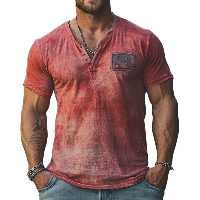 Men's Tie-dye Gradient Print V-neck Short-sleeved T-shirt 74682336P