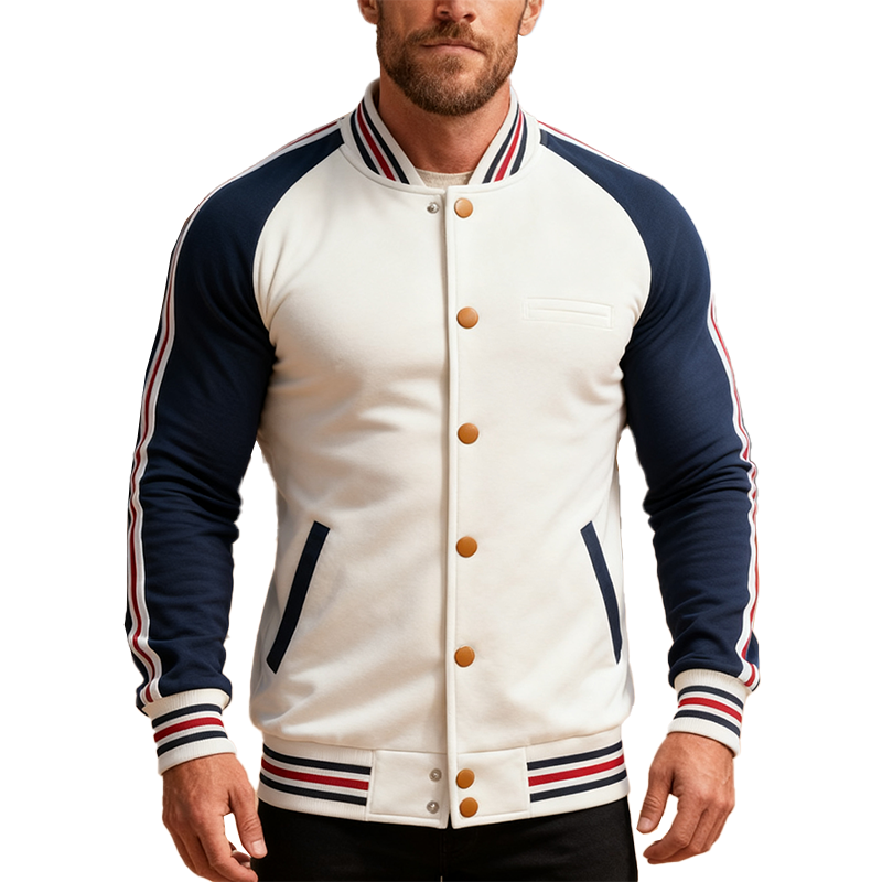 Men's Winter Retro Color Block Cotton Blend Baseball Jacket MTA2716J2P