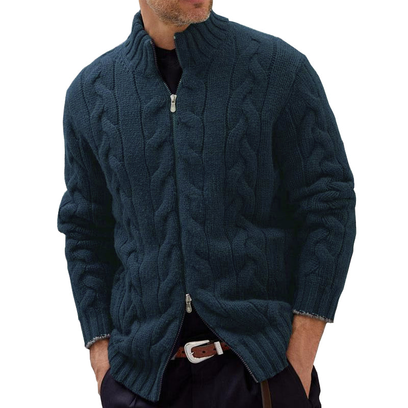 Men's Vintage Solid Color Zipper Stand Collar Knit Cardigan 63706045Y