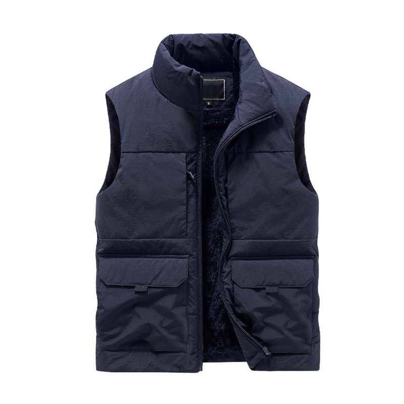 Men's Casual Fleece Stand Collar Thick Workwear Multi-pocket Vest 87500241K