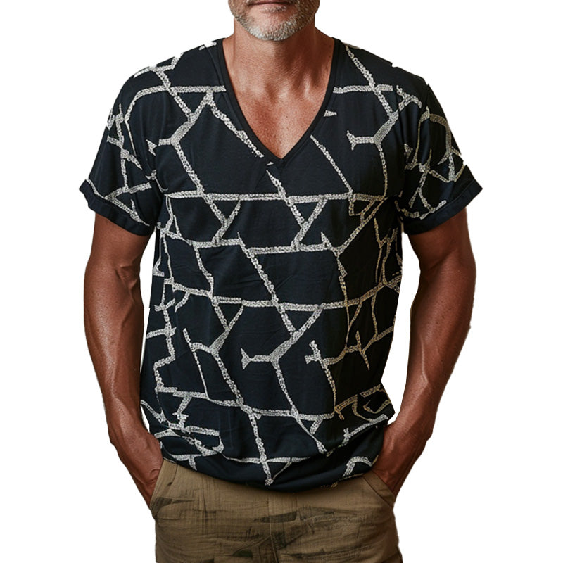 Men's simple black printed short-sleeved T-shirt 75264228P