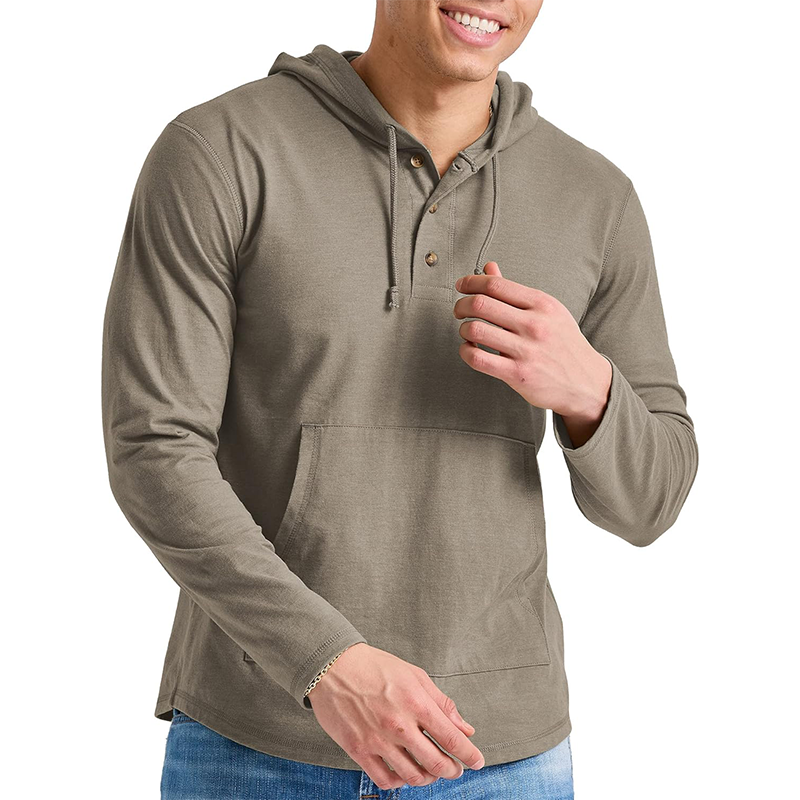 Men's Solid Color Cotton Blend Kangaroo Pocket Long Sleeve Hoodie 44961306Z