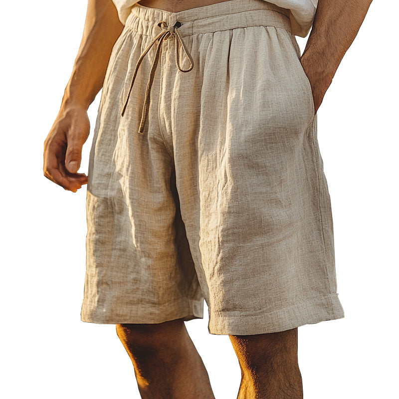 Men's Light Khaki Solid Casual Linen Shorts 52208058P