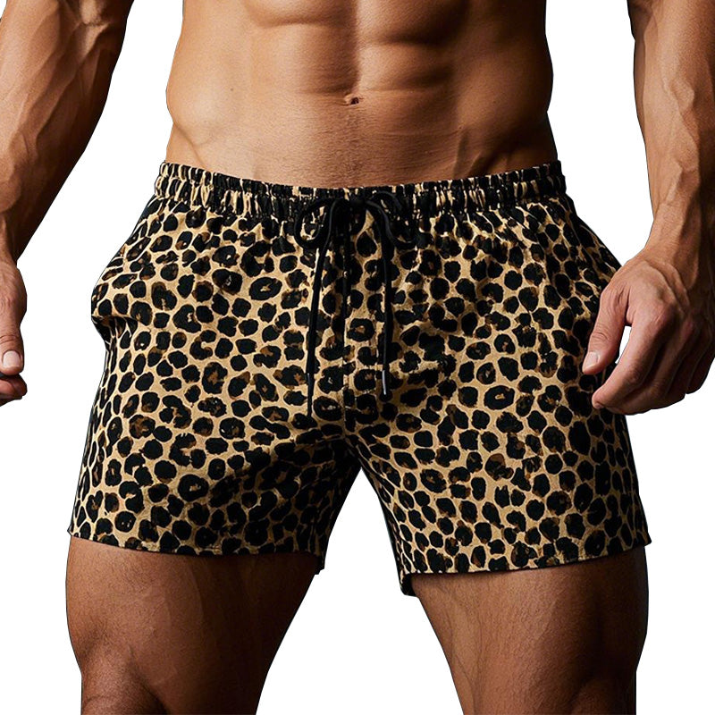 Leopardprint, komfortabel pustende shorts for menn 03984898P