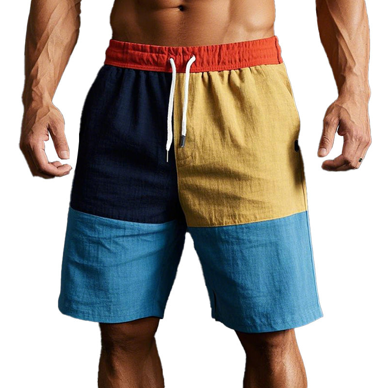 Men's Contrast Color Stylish Casual Linen Shorts 05402208P