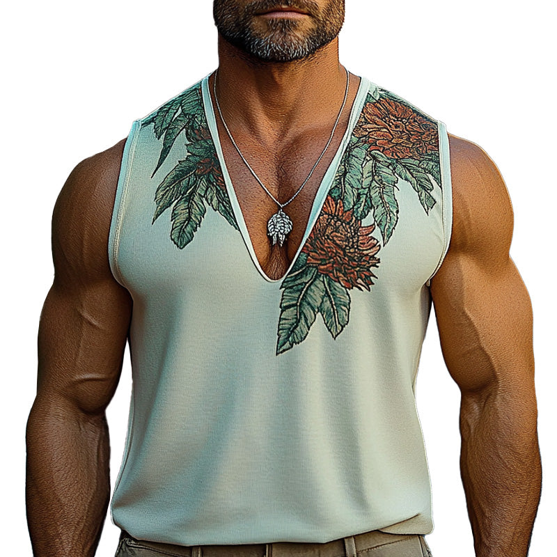 Men's V-neck Printed Casual Vest 49102258P