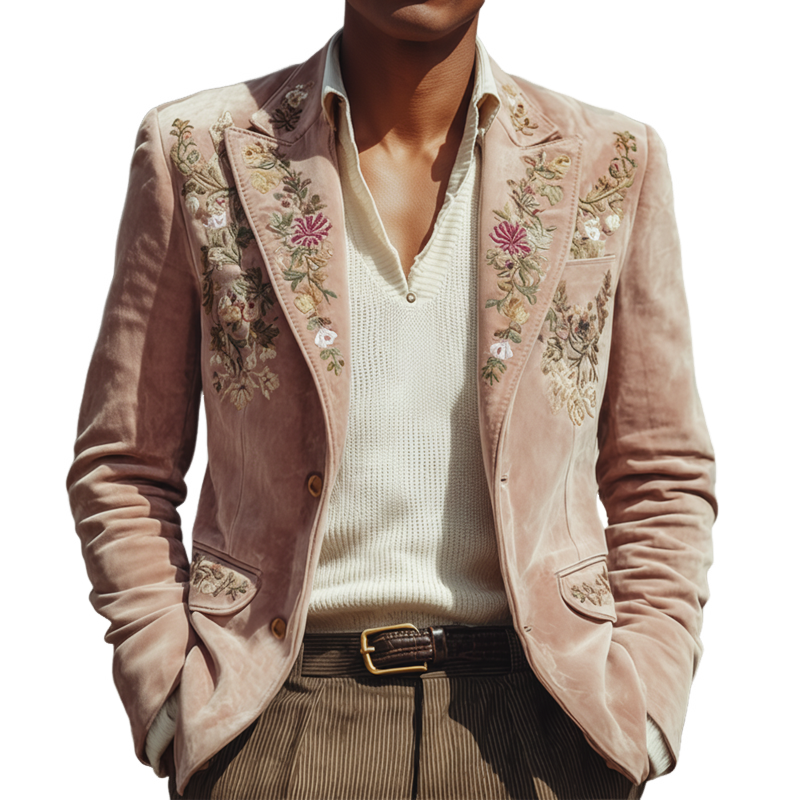 Men's Exquisite Embroidered Velvet Two-button Blazer MTA1306I6U