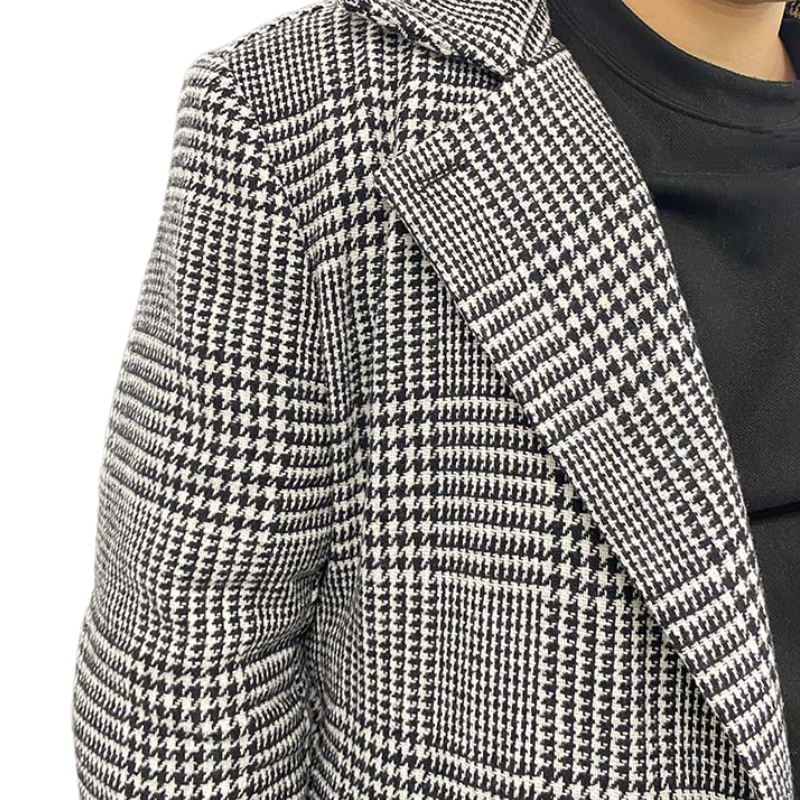 Cappotto da uomo retrò classico casual doppiopetto al ginocchio con motivo pied de poule 00944809K